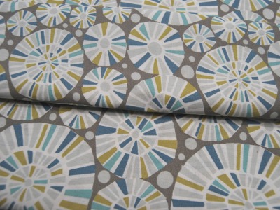 Beschichtete Baumwolle - Graphisches Muster / Mosaik auf Grau - 50 x 145cm - weiche, beschichtete Ba
