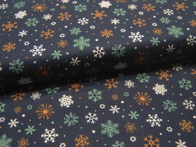 Baumwolle Poplin - Snowflakes - Schneeflocken auf Dunkelblau - 0.5m