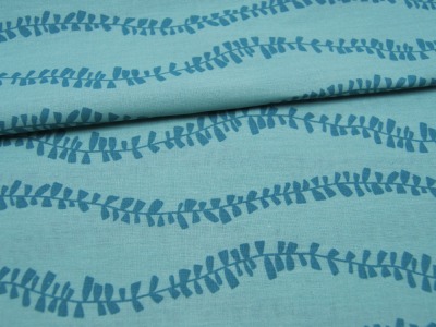 Beschichtete Baumwolle - Graphisches Muster / Ranken auf Hellblau - 50 x 145cm - weiche,