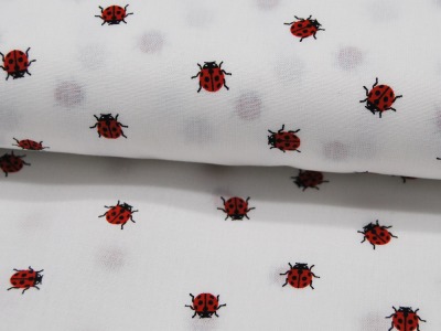 Mini Ladybug - Marienkäfer auf Weiß - Baumwolle 05 m