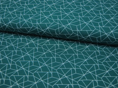 Baumwolle - Graphisches Muster in Petrol und Weiß 05 Meter