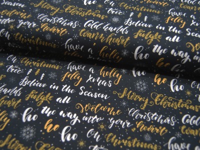 Baumwolle - Kim - weihnachtliche Schriftzüge auf Schwarz - 05m