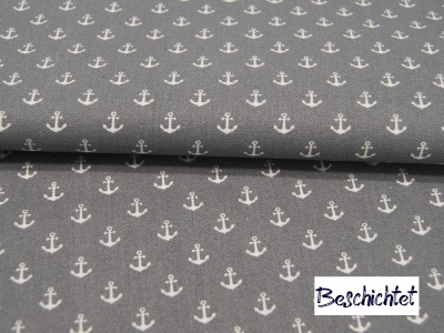 Beschichtete Baumwolle - Petit Anchor - Minianker auf Grau - 50 x 140 cm