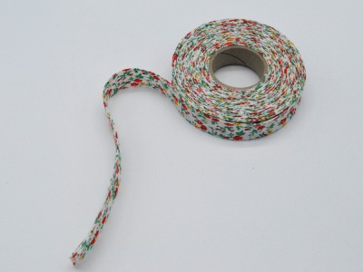 Schrägband 1 Meter - Blumenmuster Rot-Gelb-Grün - 2 cm breites Schrägband