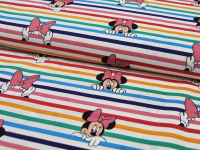 Baumwolle - Minnie Mouse - auf bunten Streifen 0,5m