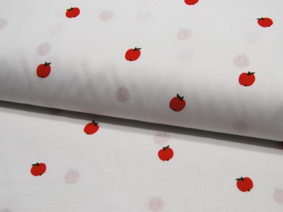 Baumwolle Popeline - Mille Fleur Apple - Rote Äpfel auf Weiß - 05m