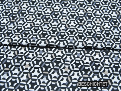 Beschichtete Baumwolle - Leonie - Geometrisches Muster - Schwarz-Weiß-Grau 50 x 135cm