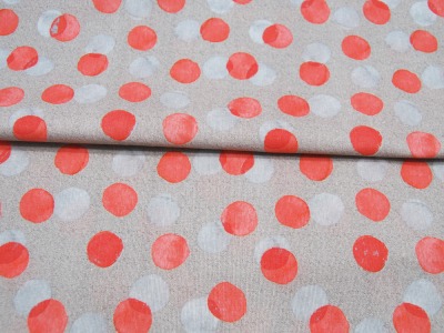 Beschichtete Baumwolle - Rotorangene Dots auf Beige - 0,5 Meter