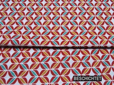 Beschichtete Baumwolle - Leonie - Graphisches Muster - Rot-Senf-Grün 50 x 135cm