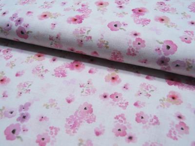 Baumwolle - Cotonet - Debra - Soft - Rosa Blumen 0,5m