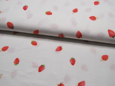 Musselin/Double Gauze Digital - Strawberries - Erdbeeren auf Weiß 0,5 m