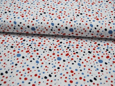 Baumwolle - Mix Dots - Blaue und Rote Punkte auf Weiß 05m