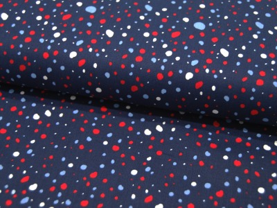 Baumwolle - Mix Dots - Weiß-Rote Punkte auf Dunkelblau 05m