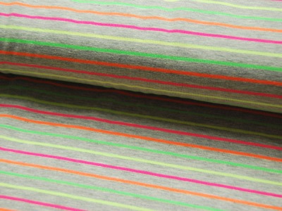 Jersey - Hellgrau meliert mit Neonfarben Streifen - 0.5 Meter