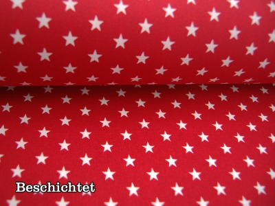 Beschichtete Baumwolle - Weiße Sterne auf Rot - 50 cm