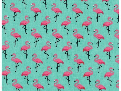 Beschichtete Baumwolle Flamingo auf Türkis 50 x 145cm