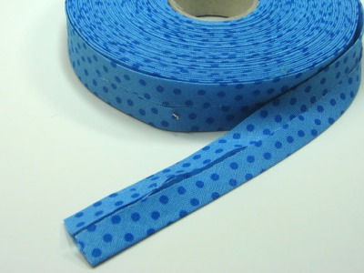 Schrägband 1 Meter hellblau mit dunkelblauen Punkten - 2 cm breites Schrägband