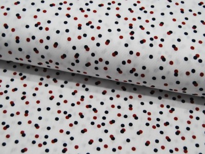 Baumwolle - Dots - Dunkelblau-Rote Punkte auf Weiß 0,5m