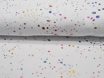 Musselin - Multicolour Foil - Dots - Bunter Glitzer auf Weiß 05 m