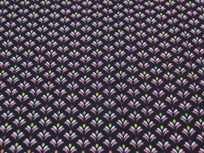 Beschichtete Baumwolle - Blütenmuster auf Schwarz 50x145cm