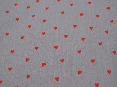 Beschichtete Baumwolle - Herzen - Rot auf Grau - 50 x 145cm
