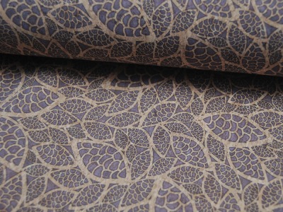 Korkstoff - Corcoon - Blätterornamente mit Lila - 50 x 65 cm - Wunderschönes Naturmaterial