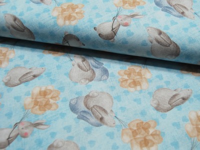 Baumwolle - Cotonet - Little Bunny - Hasen und Blumen auf Hellblau 0,5m