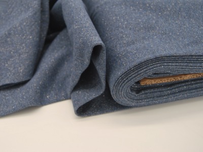 Leichtes Bündchen Jeansblau meliert mit Glitzer - 50cm im Schlauch - Elastisches leichtes Bündchen