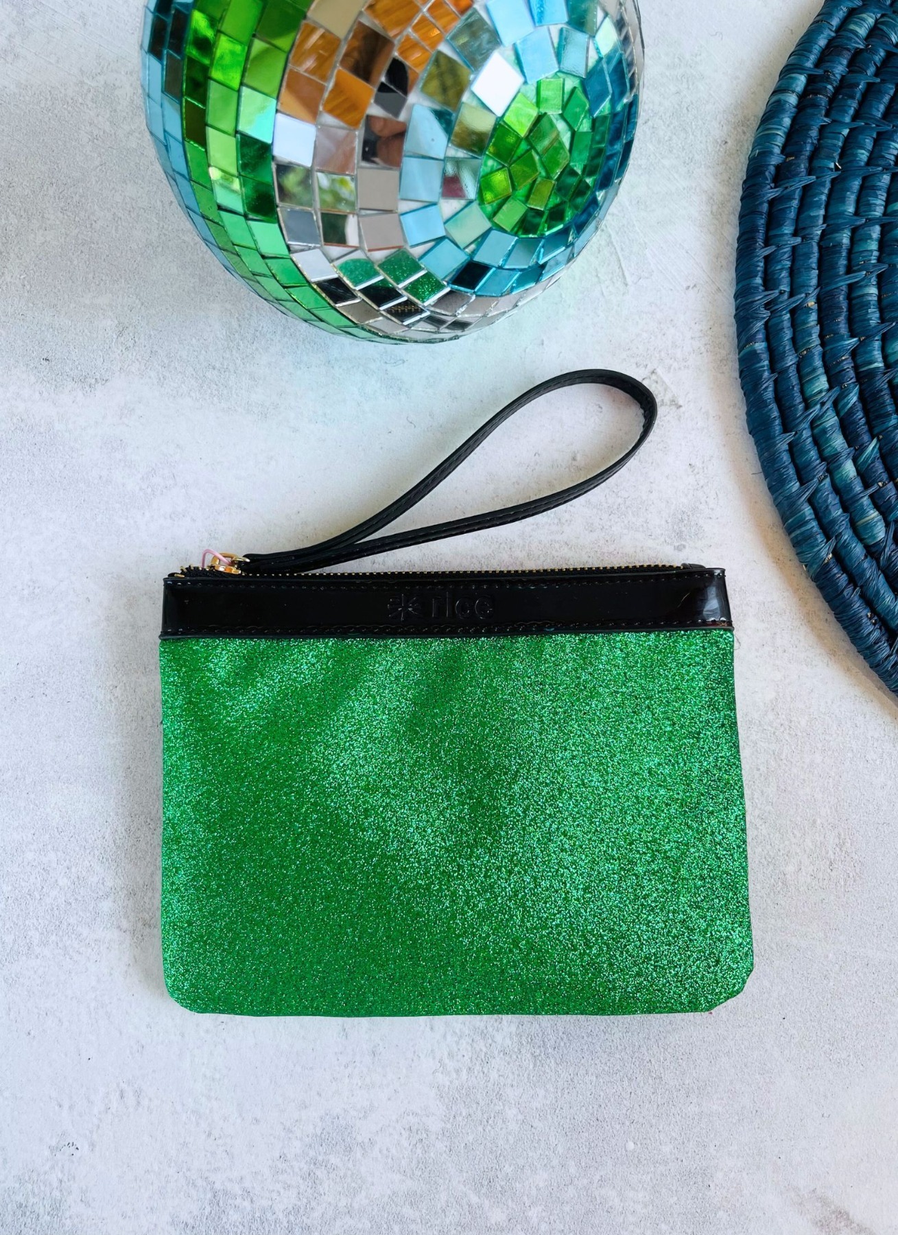 RICE | Tasche |Clutch | glitter | grün