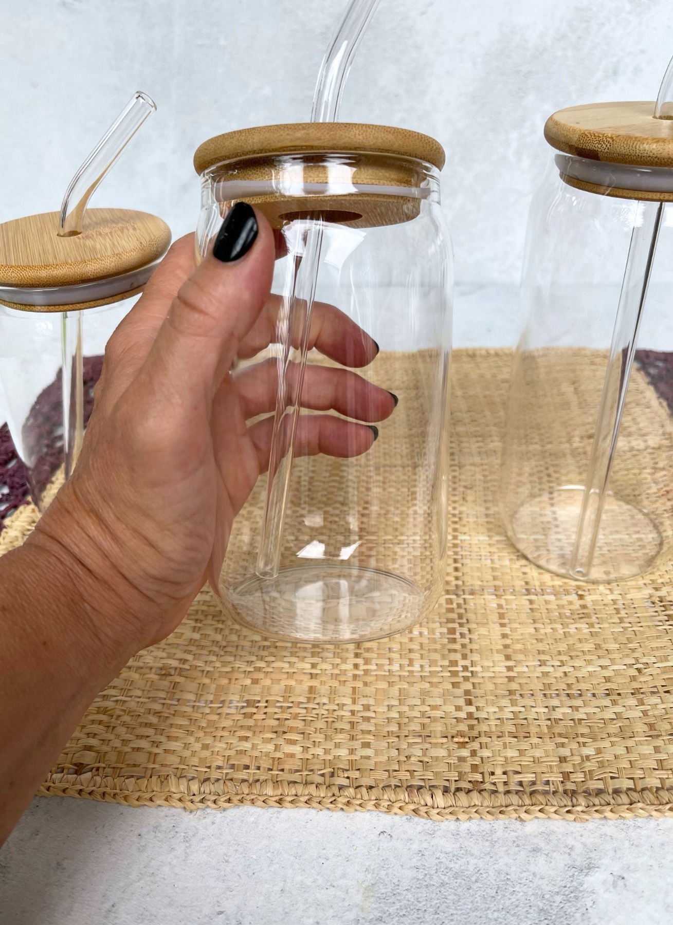 Glas | Trinkglas | Glashalm | medium| Holzdeckel | 470ml