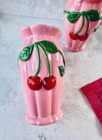 RICE | Vase | Keramik | rosa mit gelben 3D Kirschen 2