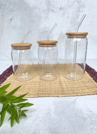 Glas | Trinkglas |Glashalm | small | Holzdeckel | 350ml 4