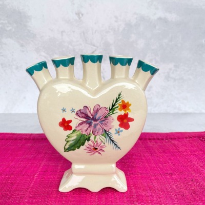 RICE | Vase | Keramik | Herz für 5 Blumen oder Gräser - Keramik Vase Herzform für Blumen,