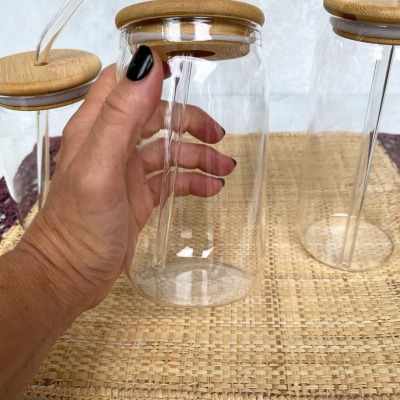 Glas | Trinkglas | Glashalm | medium| Holzdeckel | 470ml - Dieses hübsche Trinkglas kannst Du auch