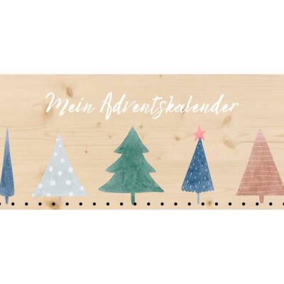 Personalisierbarer Holz-Adventskalender für die ganze Familie - Weihnachtsbäume - Nachhaltiger