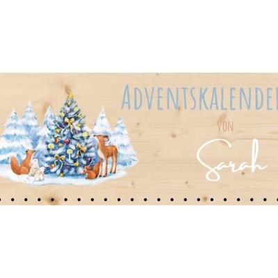 Personalisierbarer Holz-Adventskalender für die ganze Familie - Waldweihnacht - Nachhaltiger