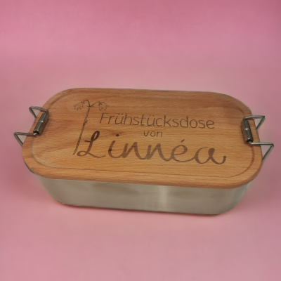 Brotdose Edelstahl mit Holzdeckel - Frühstücksdose personalisiert Handschrift