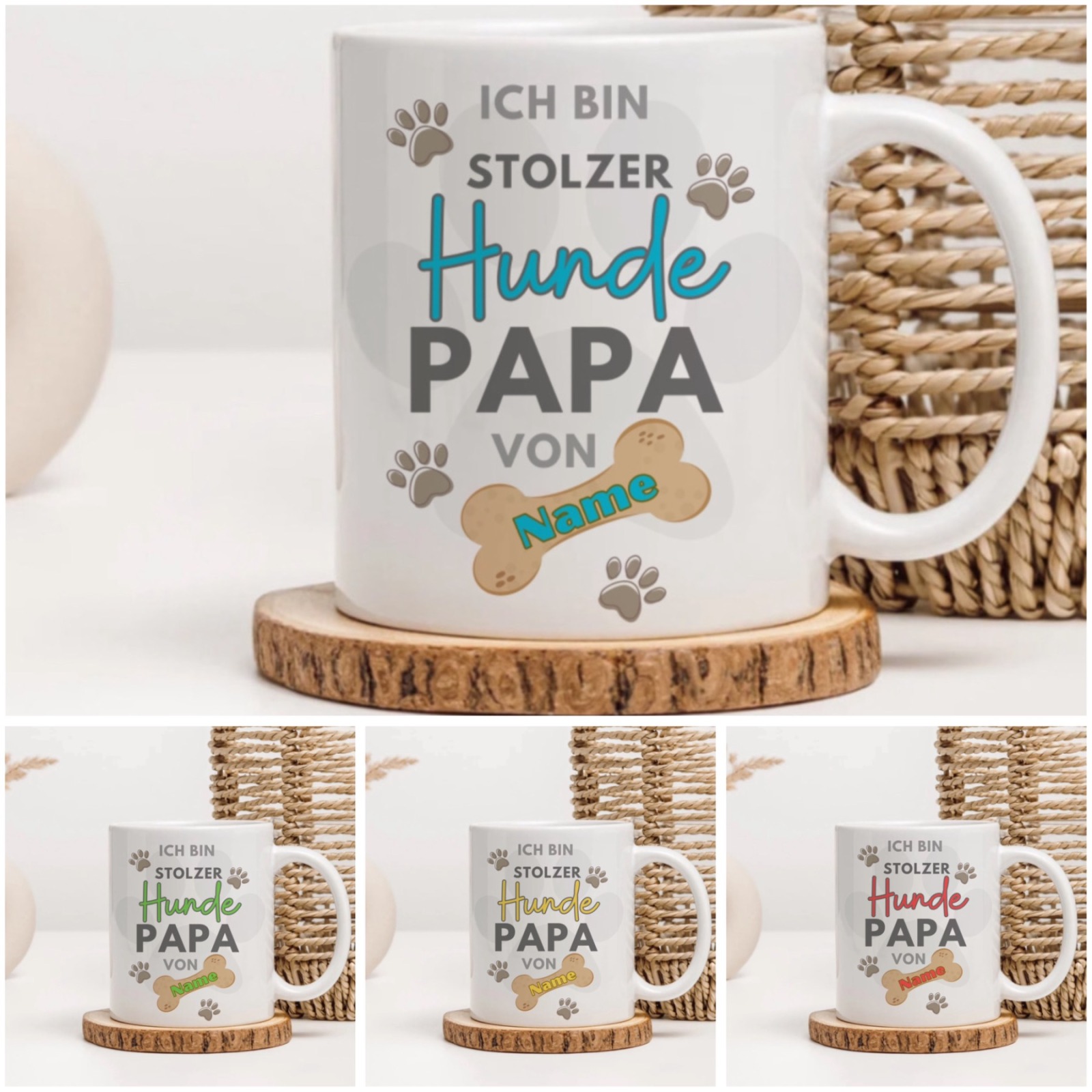 Hunde Papa Tasse mit Name des Hundes