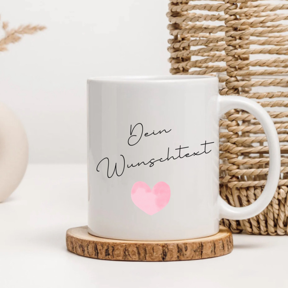 Tasse mit Rosa Herz &amp; Wunschtext