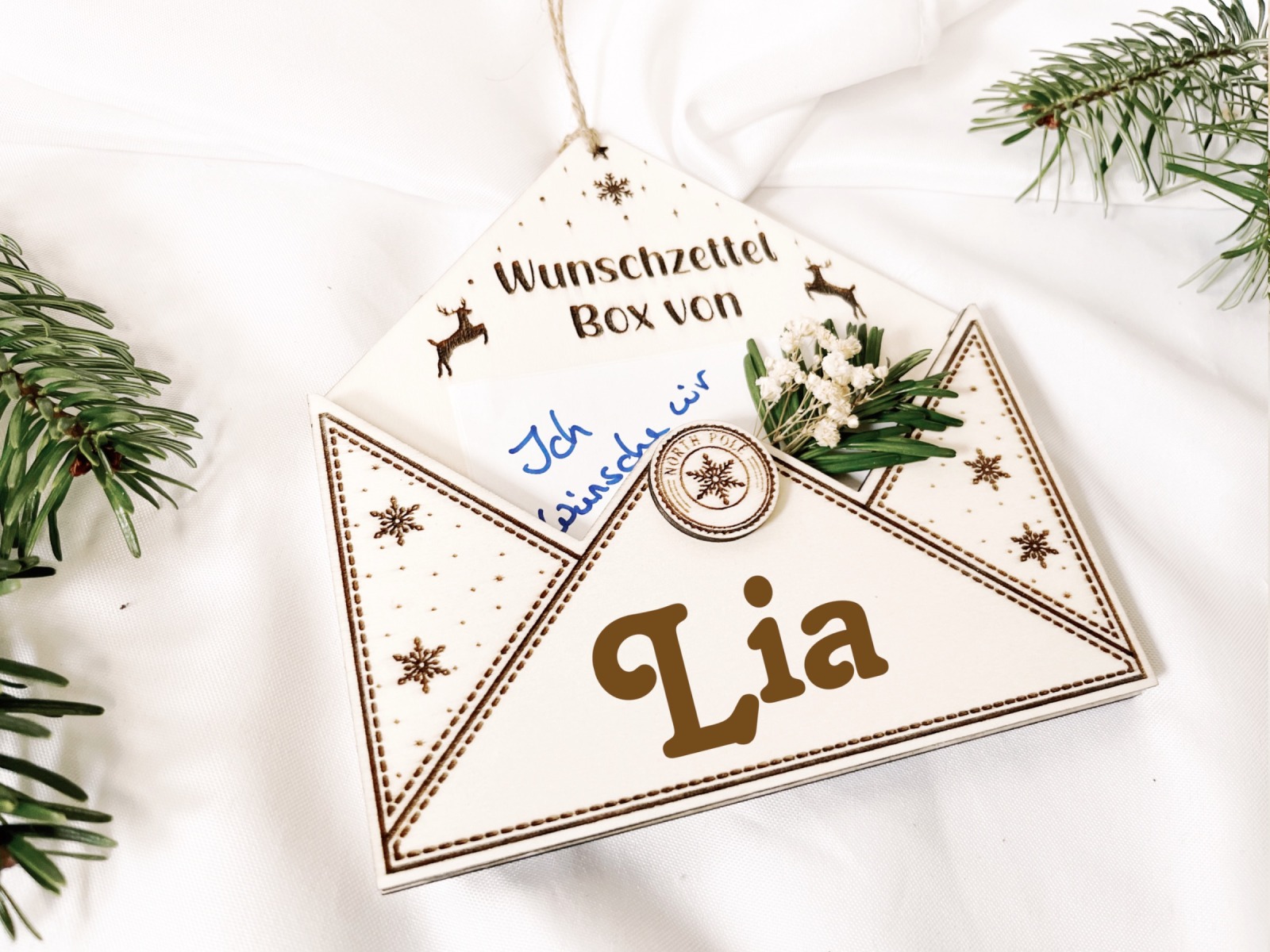 Wunschzettel Box Holz personalisiert mit Namen | Wunschzettel Weihnachten | 3