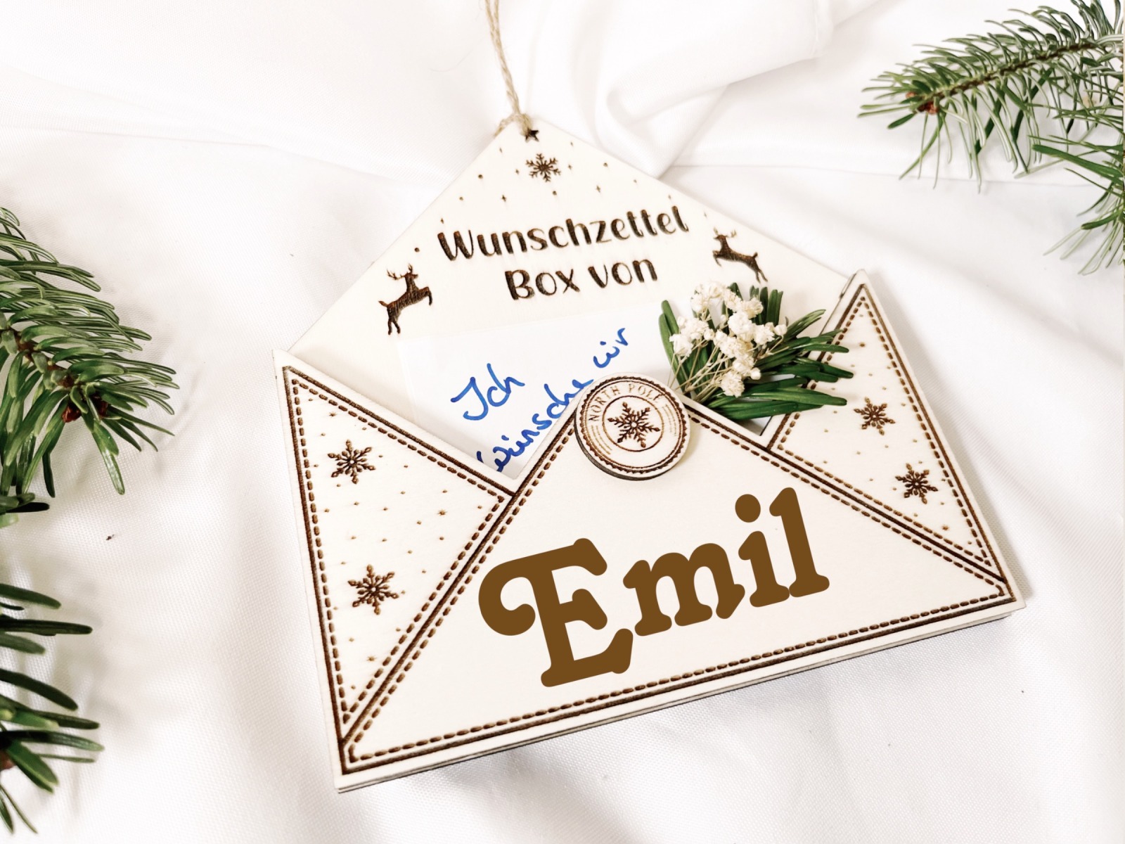 Wunschzettel Box Holz personalisiert mit Namen | Wunschzettel Weihnachten | 2