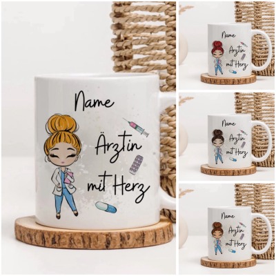 Tasse Ärztin mit Herz - Personalisiert mit Name oder ohne