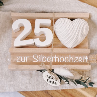 Geldgeschenk Set Silberhochzeit/ Goldene Hochzeit - mit Zahlen &amp; Herz aus Keramik