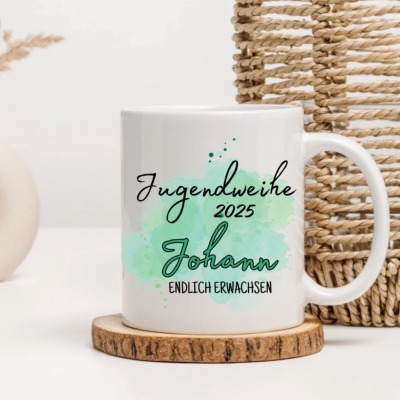 Jugendweihe Tasse Grün - Personalisiert