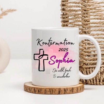 Konfirmation Tasse Rosa - Personalisiert