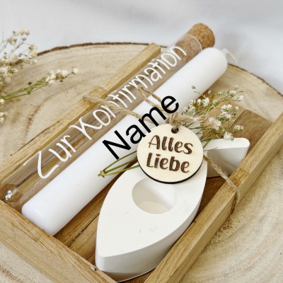 Geldgeschenk Set Konfirmation / Taufe - Kerze mit Name / Keramik Kerzenhalter Fisch Form