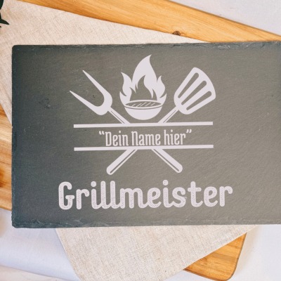 Schiefer Platte Grillmeister Steinplatte mit Gravur - 30cm x 20cm