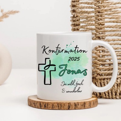 Konfirmation Tasse Grün - Personalisiert