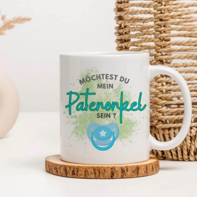 Tasse Möchtest du mein Patenonkel sein - Schnuller in Rosa oder Blau