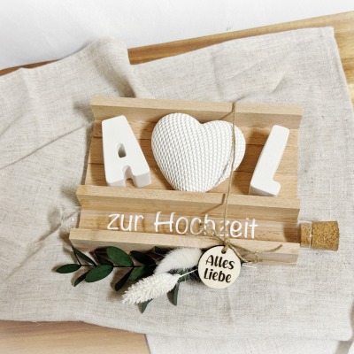 Geldgeschenk Set Hochzeit / Silberhochzeit/ Goldene Hochzeit - mit Buchstaben und Herz aus Keramik